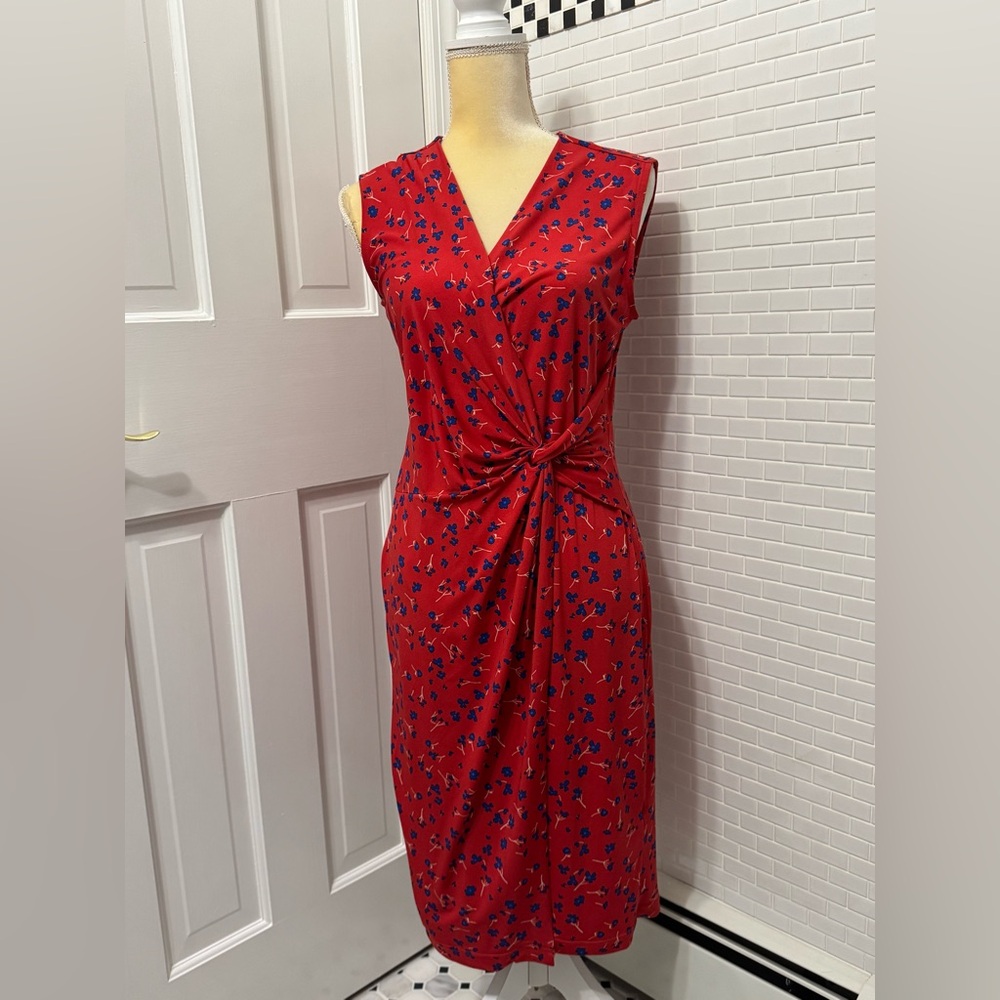 Banana Republic Red/ Blue Floral Jersey midi dress.Faux wrap.Twist front.Size SP